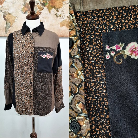 Vintage Tops - Vtg 90s multi-pattern button up blouse - Together brand